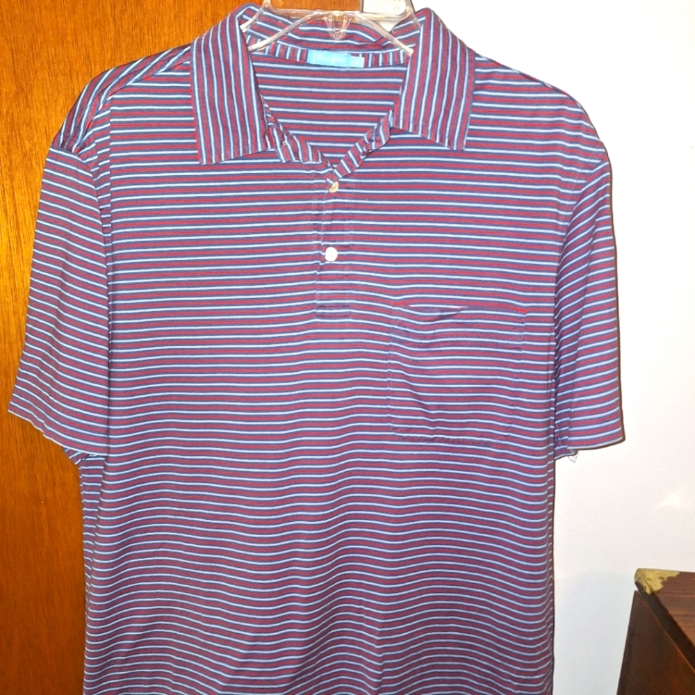 J McLaughlin Striped Men's Polo Shirt - Red and Blue Size M